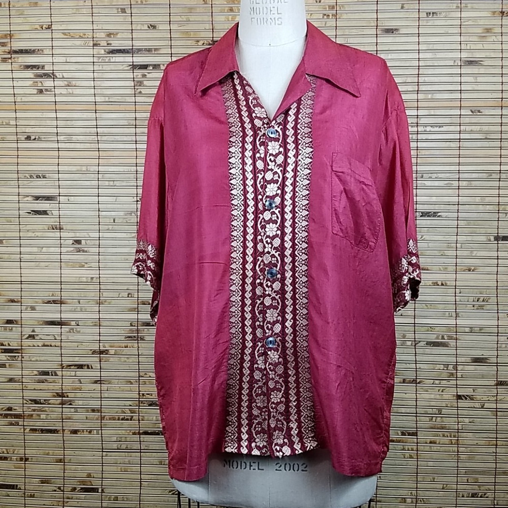 Vintage Mens Aardvark's Gold Embroidered Burgundy Shirt